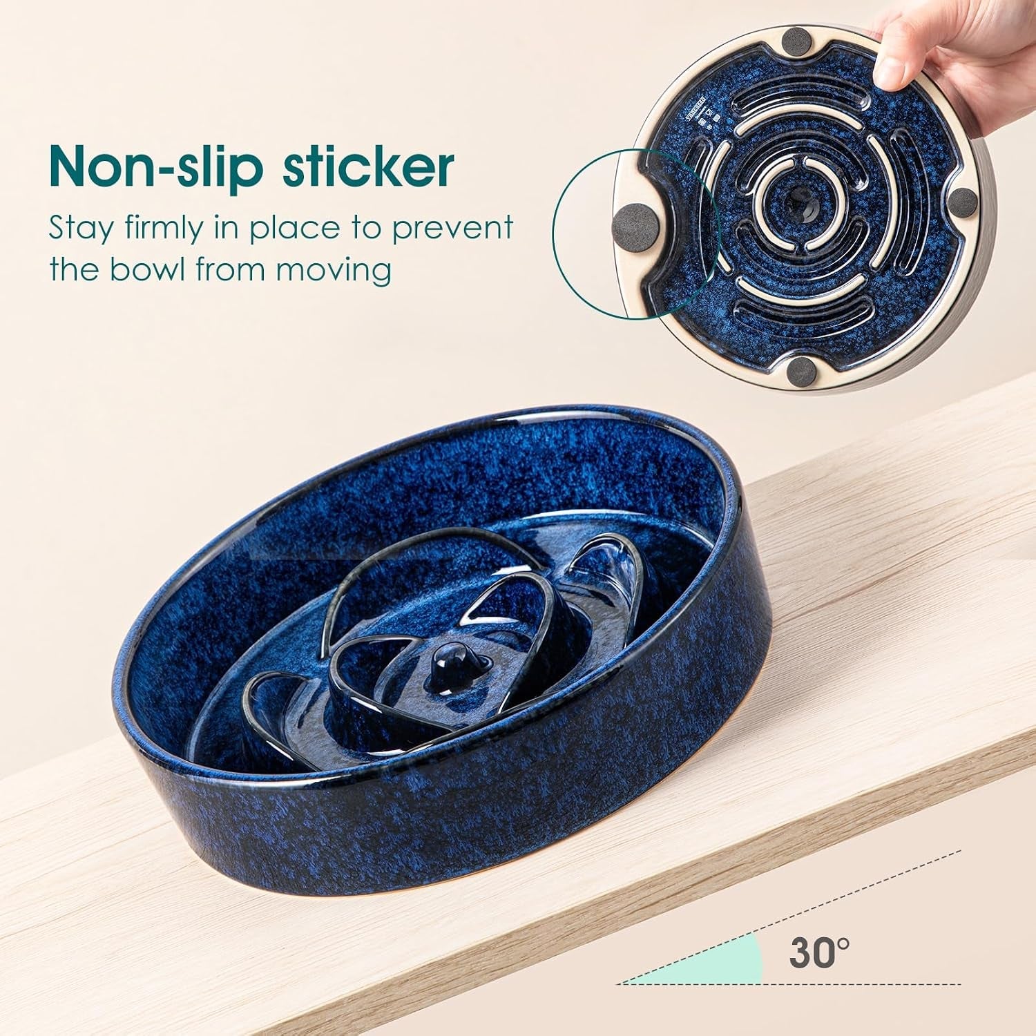 vancasso-slow-feeder-dog-bowl-0-6-cups-ceramic-dog-food-dish-for-fast-eaters-small-breed-puzzle-bowl-for-small-dogs-and-cats-blue