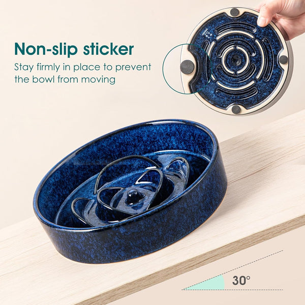 Vancasso Slow Feeder Dog Bowl, 0.6 Cups Ceramic Dog Food Dish for Fast Eaters Small Breed, Puzzle Bowl for Small Dogs and Cats, Blue6