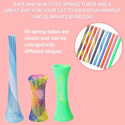 Leitee 60 Pcs Cat Spring Toys Kitten Tubes Indoor Interactive Chinese Finger Trap Cat Toys Plastic Coil for Pet Hunt Scratch(Random Colors)3