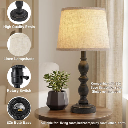 Table Lamps Set of 2, 20.5" Rustic Farmhouse Bedside Lamps with Linen Shade | Small Lamps for Nightstand, End Table, Living Room, Office, Resin Base, Vintage Style, Easy Assembly, Bulbs Not Included2