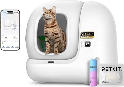PETKIT Puramax 2 Automatic Self-Cleaning Cat Litter Box, App Control Automatic Litter Box with Safety Sensors, Odor Free & Anti-Leakage Basic Bundle Includes Trash Bags,2.4G Wifi & Low Entrance1