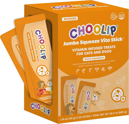 Choolip Squeeze Vita Stick Lickable Cat and Dog Treats – 20-Pack of 40G – Real Fish Puree with Multivitamins & Postbiotics – Hydrating, Gut & Immune Support – Large Breeds & Multi-Pet Homes1
