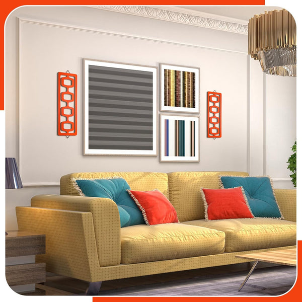 2 Pcs Mid Century Modern Wall Art Wood Mid Century Elegance Decor Accents Abstract Wall Sculpture Geometric Panels for Interior Panel Art for Home Living Room(Orange)4