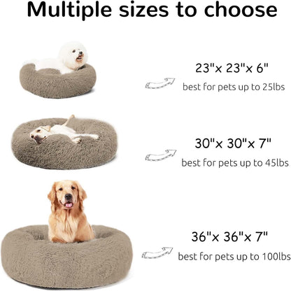 HACHIKITTY Calming Donut Cuddler Dog Bed, round Fluffy Pet Bed with Sewn-In Cushion for Large Dogs,Washable, Large, Taupe, 30''3