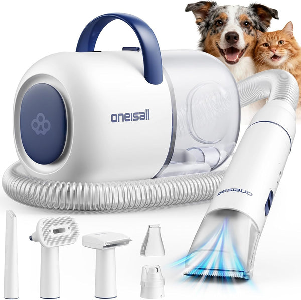 Oneisall Dog Grooming Vacuum Kit with 6 Tools | Powerful 15000Pa Suction, Clippers, Trimmer & Nail Grinder ≤59Db, 2L Large Canister, Easy to Clean & Empty1