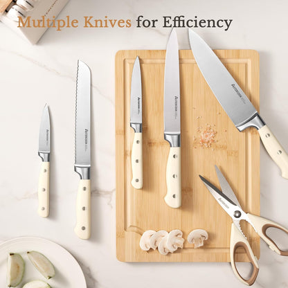 Knife Set, Kitchen Knife Set with Block 14-Piece Full Tang Stainless Steel Knives with Sharpener Dishwasher Safe and Anti-Slip Ergonomic Handle Utensils Set6