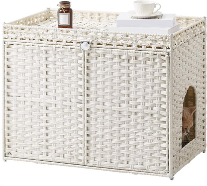SETVSON Cat Litter Box Enclosure Furniture, Handwoven Rattan Hidden Litter Box with Mat, Large Space Cat House with 2 S-Shaped Hooks 30.3 X 18.3 X 24.4 Inches, Indoor for Living Room Apartment Natural12