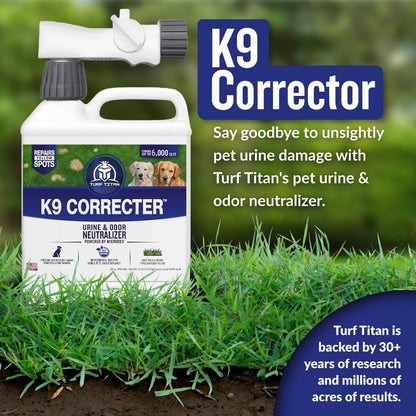 Turf Titan K9 Correcter Dog Urine Neutralizer for Lawns (32 Oz) – Fights Yellow Spots and Odors – Grass Dog Urine Neutralizer to Grass Recovery with Weekly Use – Covers up to 6,000 Sq Ft2