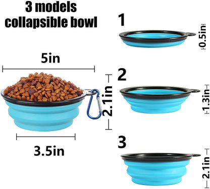 SLSON Collapsible Bowl with Cover Lids,2 Pack Dog Travel Bowls Portable Foldable Cat Water Dish Bowl for Pets Walking Parking Camping (Light Blue and Green, Small)3