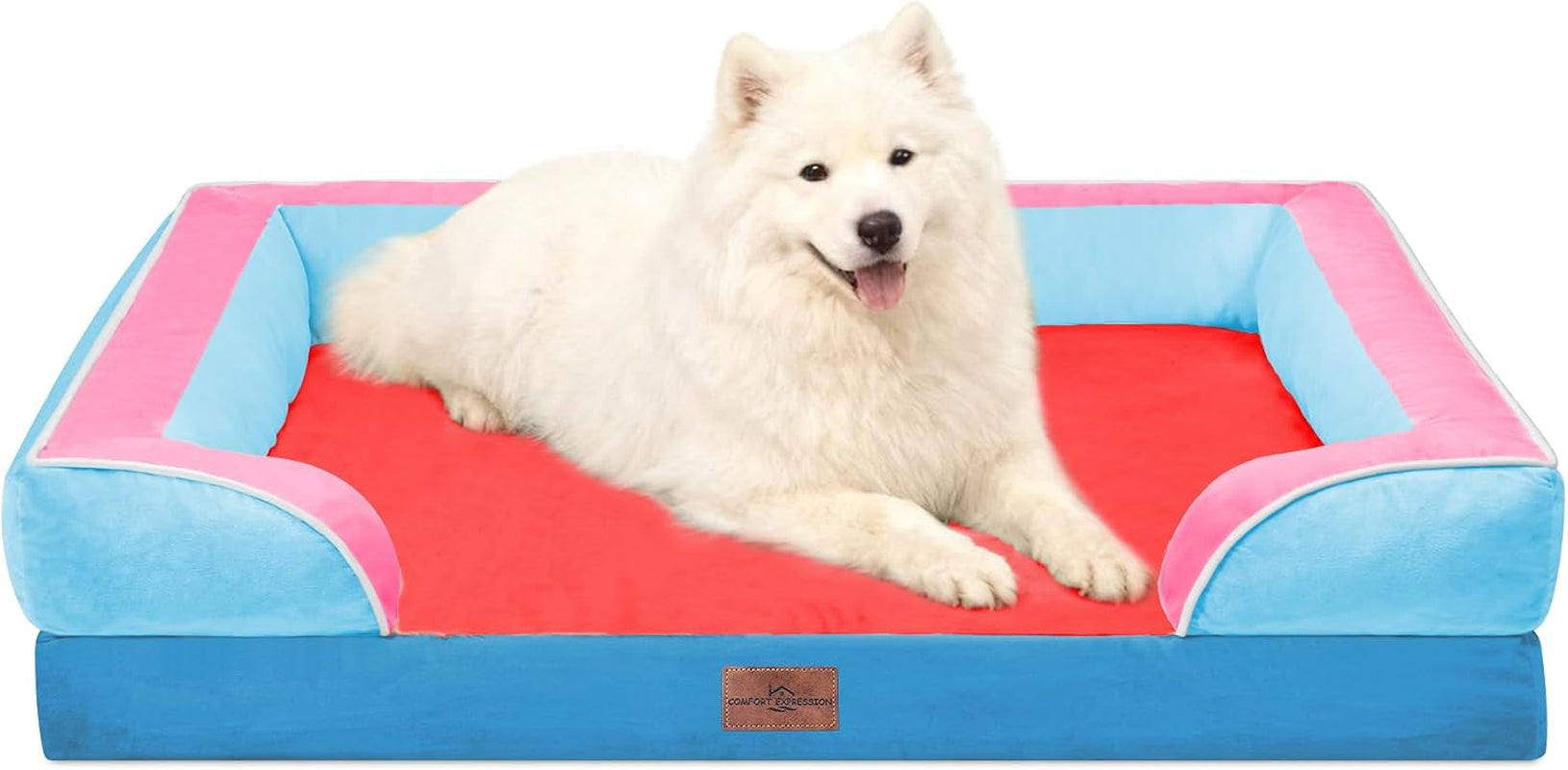 comfort-expression-orthopedic-dog-bed-for-extra-large-dogs-with-bolster-waterproof-dog-couch-bed-with-washable-cover-non-slip-bottom-supportive-egg-crate-foam-xl-pet-bed-42x30-inch
