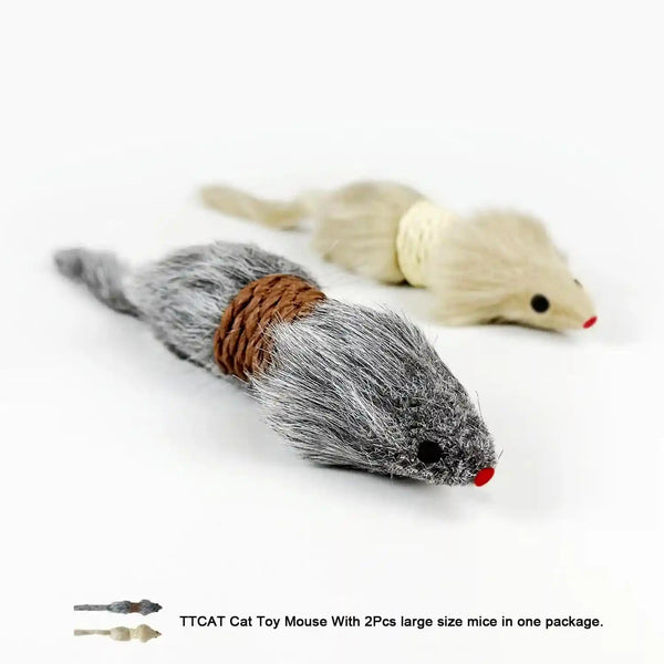 Ttcat 2 Pack Large Furry Mouse Cat Toys, Natural Paper Rope Realistic Fake Mice Kitten Interactive Hunting Toy, Durable Chew Teaser Toy for Indoor Cats, Boredom Relief Cat Prey Toy.9