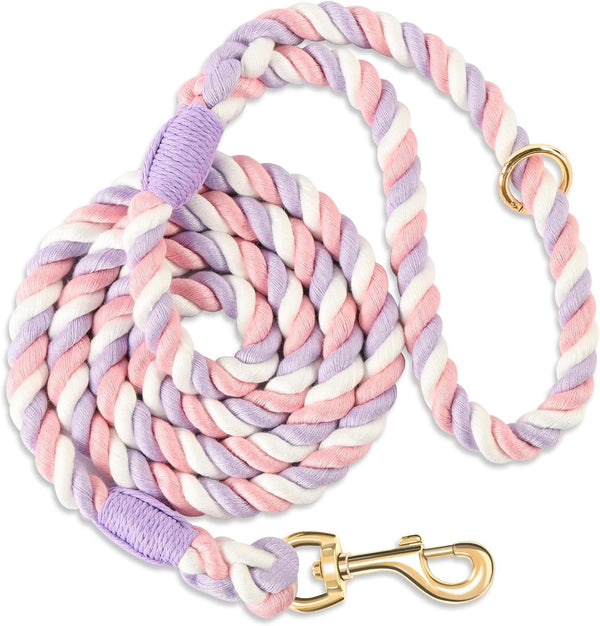 5 FT Handmade Rope Dog Leash for Small Medium and Large Dogs | Soft and Comfortable Grip, New Golden Heavy Duty Metal Clasp, Colorful Macaron12