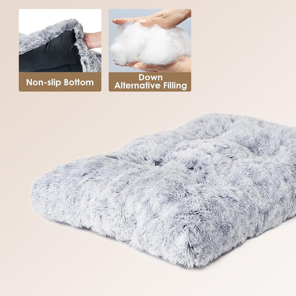 EHEYCIGA Fluffy Dog Crate Bed for Extra Large Dogs, Plush Faux Fur Pad, Calming anti Anxiety XL Bed for Crate, Washable Soft Warm Dog Mat with Non-Slip Bottom, Grey4