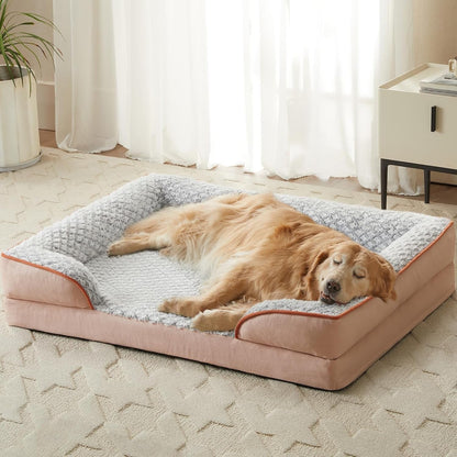 LEXTRO Orthopedic Dog Beds for Large Dogs,42X30 Inch Extra Large Dog Bed, Egg Crate Foam Bed for Large Dogs, Big Pet Bed with Washable Removable Waterproof Pillow Cover and Anti-Slip Bottom, Grey13
