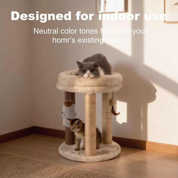 MECOOL 4In1 Small Cat Tree,Scratching Post with Tower Soft Bed, Sisal Carpet Jute Posts with Three Hanging Ball Toys and Massage Brush for Indoor Cats and Kittens5