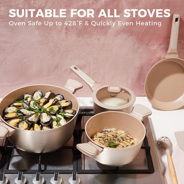 Pots and Pans Set Nonstick, 26 Pcs All-In-One Kitchen Starter Set with Cookware, Bakeware & Silicone Utensils, Non Toxic Ceramic Coating, Induction & Oven Safe, PFOA PFOS Free, Gold5