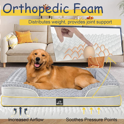 Orthopedic Dog Bed for Large Medium Sized, Washable Memory Foam Large Dog Bed, Medium Pet Sofa with Removable Cover, Washable Waterproof Pet Couch Beds(Grey, L)3