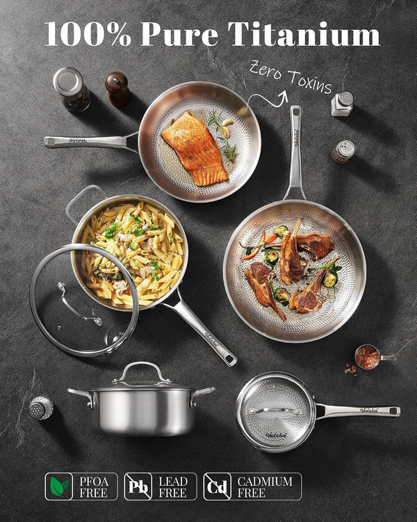 Titanium Sauce Pans for Cooking, 1.5&2.5&3.5QT Pure Titanium Hammered Pro with Two Lids, Non-Toxic Skillet for Cooking, PFAS/PFOA/PTFE Free Cookware, Dishwasher&Oven Safe, Kitchen Induction Compatible2