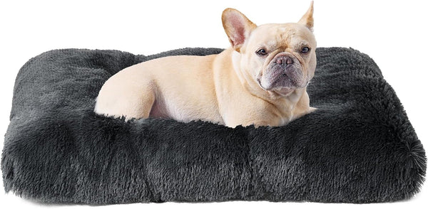 EHEYCIGA Fluffy Dog Crate Bed for Extra Large Dogs, Plush Faux Fur Pad, Calming anti Anxiety XL Bed for Crate, Washable Soft Warm Dog Mat with Non-Slip Bottom, Grey23
