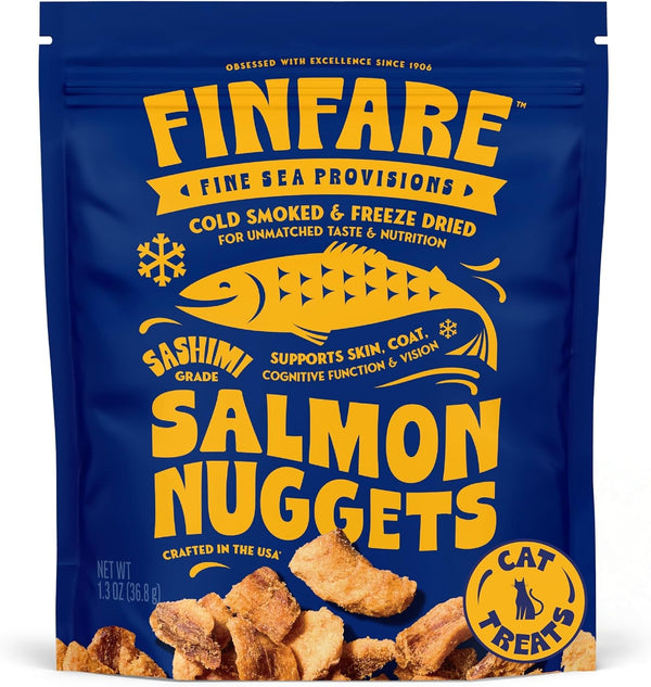 Finfare Freeze Dried Salmon Skin Bites, Grain Free Crunchy Salmon Cat Treats, High Protein & Omega-3S for Skin & Coat Health, Crafted in USA, 1.3Oz10