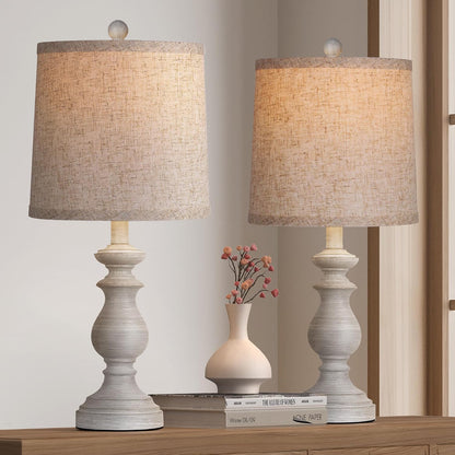 Traditional Table Lamp Set of 2, Rustic Farmhouse Table Lamps for Living Room Bedroom, 22" Bedside Desk Lamps Vintage Nightstand Lamps with Linen Shades, Antique Grey1