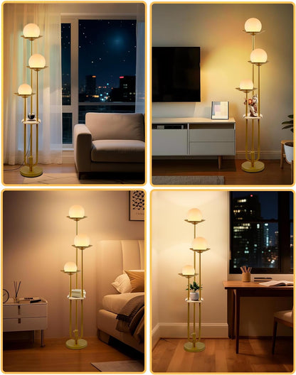 63IN Globe Floor Lamp with Shelf 3-Lights Modern Dimmable Floor Lamps with 3000K Soft Warm White Bulbs for Wedding/Party, Gold Tall Standing Lamp with 5Lbs Heavy Base for Living Room/Bedroom8