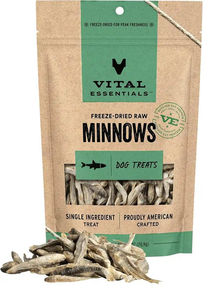 Vital Essentials Freeze Dried Minnows Dog Treats, 2.5 Oz Bag | Single Ingredient 100% Minnow, Premium Quality Protein, Grain-Free Treats, USA Made with U.S. & Globally Sourced Ingredients1