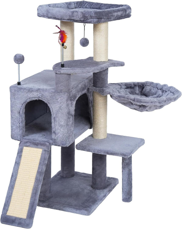 AIWIKIDE 37.4" Cactus Cat Tree Tower with Twin Cat Condos for Indoor Cats, All-In-One Activity Center with Cat Scratching Post Cozy Sleeping Perch Hammock and Toy Balls,Green7