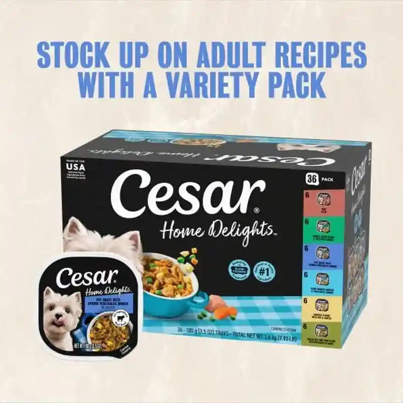 cesar-home-delights-wet-dog-food-dinner-and-stew-variety-3-5-oz-24-count-real-meat-1-ingredient-no-fillers-no-added-sugar-no-artificial-flavors-complete-balanced-easy-peel-trays