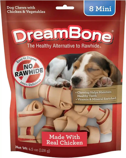 Dreambone Chicken Mini Bone Dog Treats, Daily Rawhide-Free Chew, Digests Safely and Completely, with Real Protein, Chicken and Veggies, 50 Count16