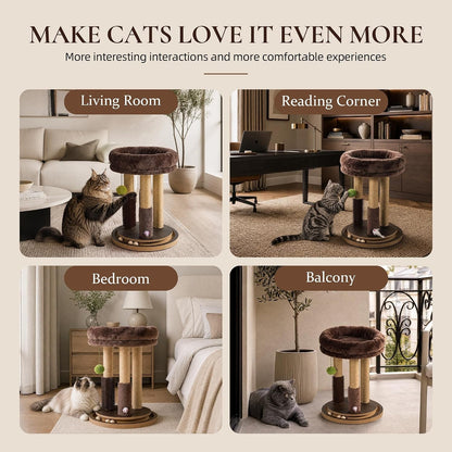 22 Inch Heavy-Duty Cat Scratching Post with Cozy Plush Bed, 3 Sisal Scratching Posts, Interactive Cat Scratcher with Grooming Brush, Hanging Pom-Pom, Track Balls & Mouse Toy for Indoor Cats8