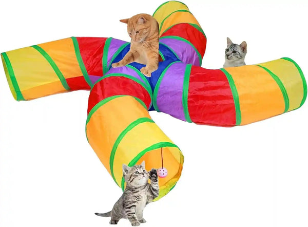 EGETOTA Cat Tunnel for Indoor Cats Large, with Play Ball S-Shape 5 Way Collapsible Interactive Peek Hole Pet Tube Toys, Puppy, Kitty, Kitten, Rabbit (Blue & Black)7