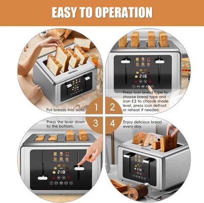 Smart 4 Slice Toaster with Touchscreen, Stainless Steel Digital Toasters with 1.5” Extra-Wide Slots, 6 Shade Settings & 6 Bread Types, Bagel/Defrost/Reheat/Cancel, Countdown Timer7