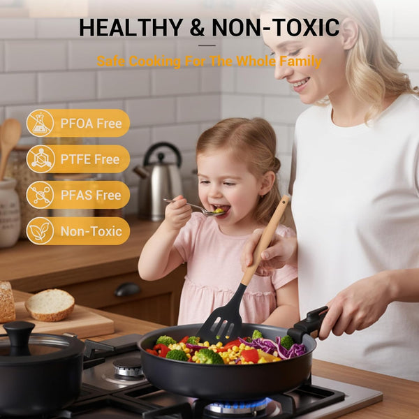 18-Piece Ceramic Pots and Pans Set Non Stick, Non Toxic Cookware Set with Removable Handles, Pot Sets for Cooking, Induction Ready, Dishwasher & Oven Safe, PFAS PFOA & PTFE Free (Black)2