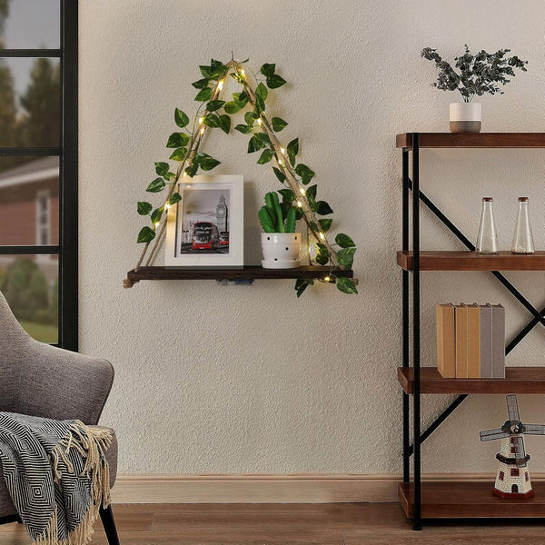 Floating Shelves for Wall,Hanging Shelves,Room Decor,Wall Decor,Boho Decor | Floating Shelves No Drill,Trinket Shelf,Cottage Core Wall Decor,2-Pack Shelf Set Includes Artificial Ivy & LED Lights4