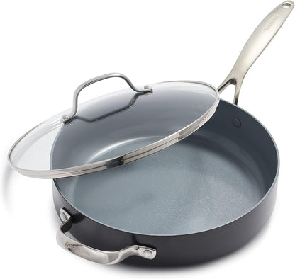 Valencia Pro 4.5QT Ceramic Nonstick Sauté Pan, Hard Anodized | Pfas-Free Nonstick, Induction Ready, Compatible with All Stovetops, Hard Anodized, Gray, Dishwasher Safe, Oven Safe to 600F1