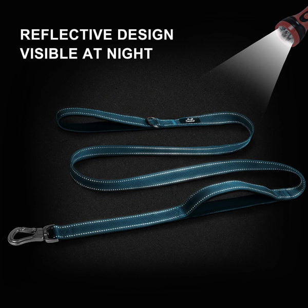 Twoear 6FT 1IN Strong Blue Dog Leash with 2 Padded Handles, Traffic Handle Extra Control, Comfortable Soft Dual Handle, Auto Lock Hook, Reflective Walking Lead for Small Medium and Large Dogs5