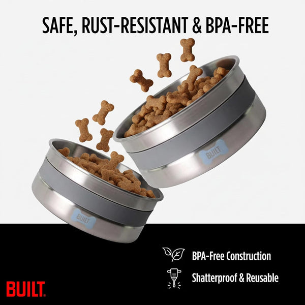 BUILT 38 Oz Dog Bowl - Non-Skid Pad & Soft Grip Ring - Double Wall Stainless Steel, Bpa-Free, Non-Porous & Rust-Resistant - Pet Food & Water Bowl for Dogs & Cats - Heavy Duty (Grey)6