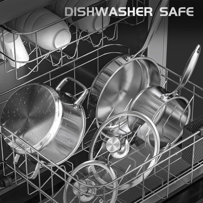 Pots and Pans Set Non Toxic, 16Pcs Stainless Steel Cookware Set with Steamer, Kitchen Induction Cookware with Utensil Sets, Pot Protectors and Apron for Oven & Dishwasher Safe8