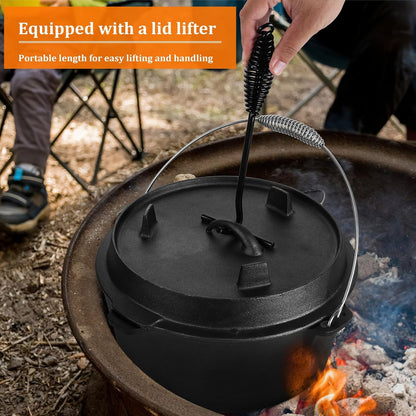 7QT Pre-Seasoned Dutch Oven Camping with Lid Lifter, 2-In-1 Pots | 2-IN-1 Cast Iron Camping Dutch Oven, Heat Conduction & Good Sealing & Heavy Duty5