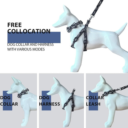 Dog Collar and Harness with Leash Set, Breathable Puppy Harnesses for Small Dogs, No Pull Easy Walking Pet Harness, Black, S4