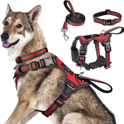 WINSEE Pet Harness Collar and Leash Set, All-In-One Reflective Dog Harness No Pull with Adjustable Buckles for Puppies, Small, Medium, Large, and Extra-Large Dogs (Large, Pink)13