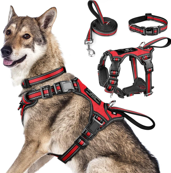 WINSEE Pet Harness Collar and Leash Set, All-In-One Reflective Dog Harness No Pull with Adjustable Buckles for Puppies, Small, Medium, Large, and Extra-Large Dogs (Large, Pink)13