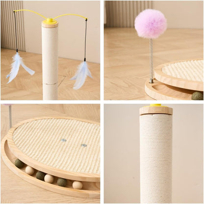 SHENGOCASE Cat Tree Scratching Post Scratcher, 26 Inch Tall, Solid Wood Base,Sisal Rope, Interactive Ball Track and Spinning Wand Feather Toys, Scratch Pad7