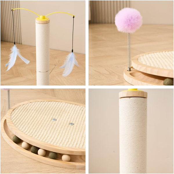 SHENGOCASE Cat Tree Scratching Post Scratcher, 26 Inch Tall, Solid Wood Base,Sisal Rope, Interactive Ball Track and Spinning Wand Feather Toys, Scratch Pad7