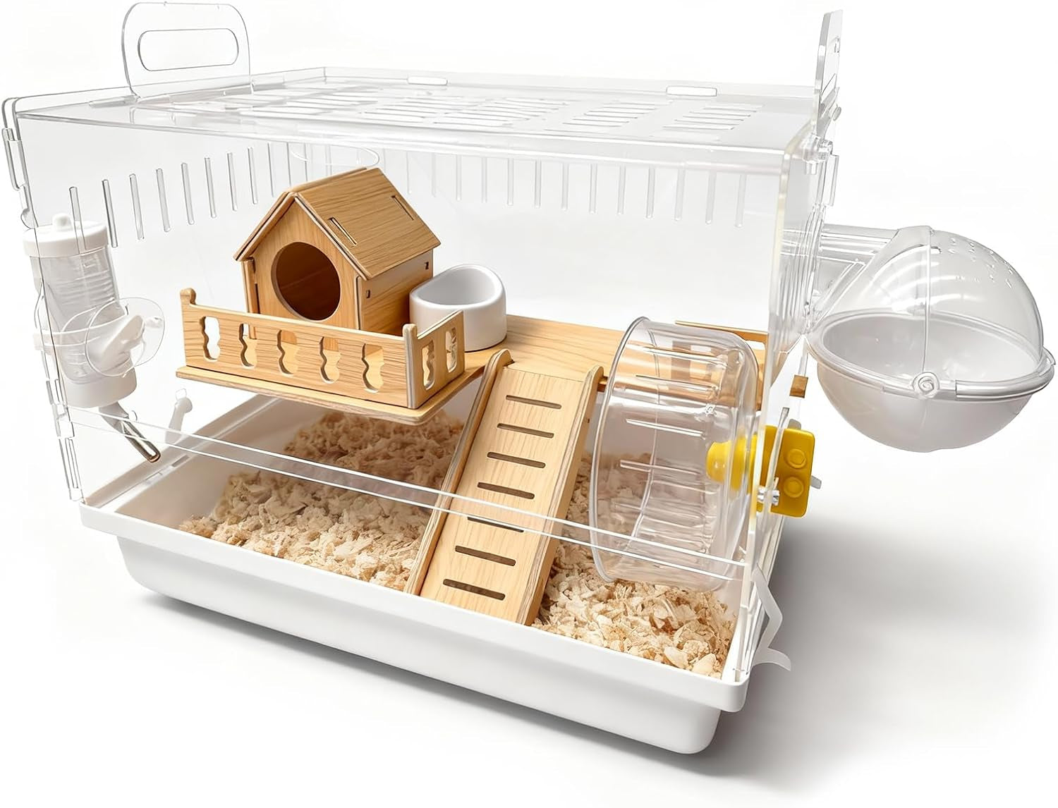 acrylic-hamster-cage-2-tier-hamster-cage-with-wooden-accessories-for-dwarf-syrian-hamsters-14x10x-11-clear-pet-mice-small-hamster-habitat-gerbils-house