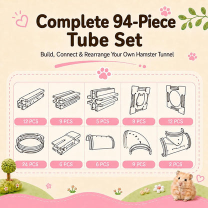 94 Pcs DIY Hamster Tunnel Tube Set, Clear Small Animal Cage Tube Kit Can Easy Viewing, 2-Inch Diameter Exercise Playground for Dwarf Hamsters, Mice & Gerbils5