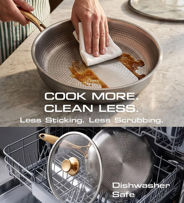 Titanium Pans for Cooking, 12″ Pure Titanium Non Stick Frying Pans with Lid | Coating-Free Healthy Nonstick Cookware, PFAS/PTFE Free, Non Toxic Skillet, Induction & Oven Safe up to 750℉, Dishwasher Safe7