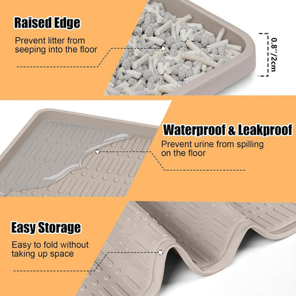 Silicone Cat Litter Mat 47" X 35" Cat Mat for Litter Box, Khaki | Extra Large Cat Litter Trapping Mat for Floor, Waterproof, Non-Slip Kitty Litter Box Mat with Raised Edge, Easy to Clean6