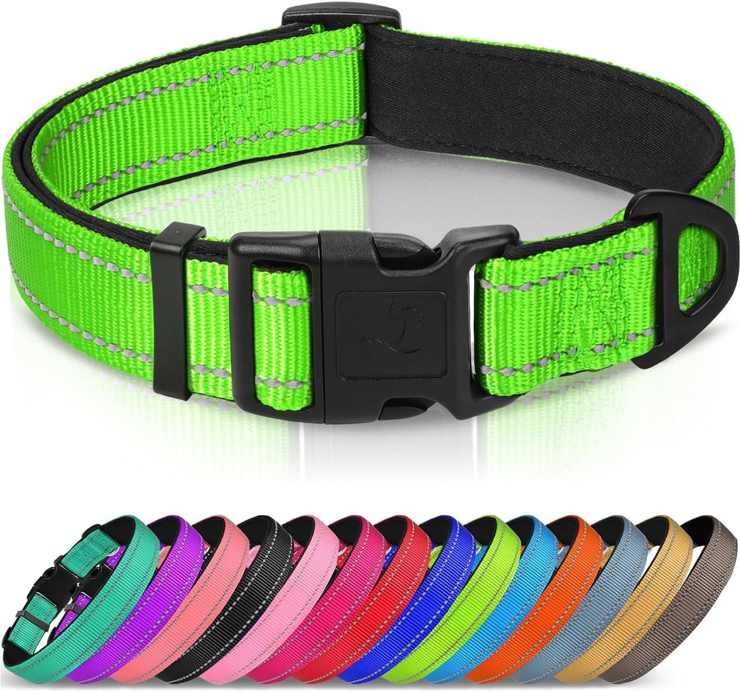 joytale-reflective-dog-collar-adjustable-neoprene-padded-teal-l-breathable-nylon-for-large-dogs-no-chafing-on-walks-and-outdoor-hikes-tear-resistant-webbing-metal-d-ring-night-safety